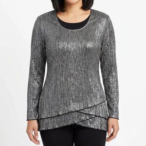 Christopher & Banks Vintage Women's Silver Half Sleeve Shimmer Blouse Top Size M